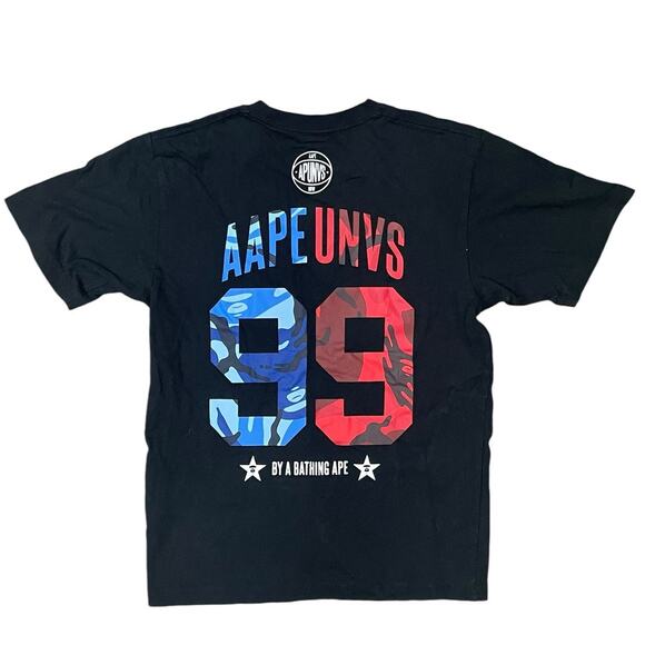 Bape Aape By A Bathing Ape Unvs Universe Tee Shirt Sz Small Black Red Blue Camo - Picture 6 of 8